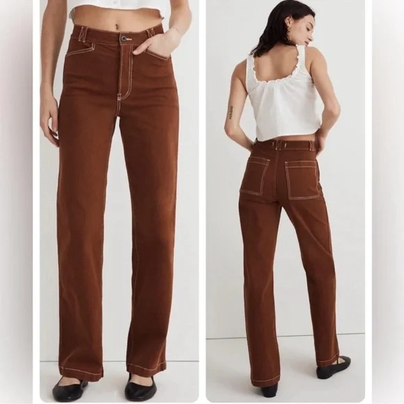 Madewell Emmett Wide Leg Chestnut Brown Trousers Womens P33 Jeans Pants Denim - Picture 5 of 10